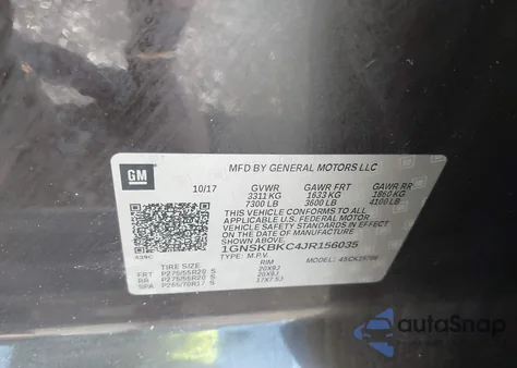 2018 Chevrolet Tahoe Lt из США, поврежденный, VIN 1GNSKBKC4JR156035